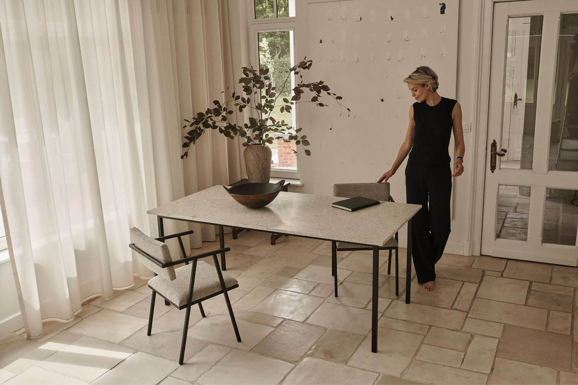 Rectangular marble dining table with four legs in Crema Altea marble, glossy finish, from My Store.