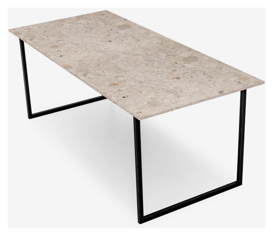 Rectangular Crema Altea marble dining table with glossy finish and U-frame design, ideal for modern dining rooms.