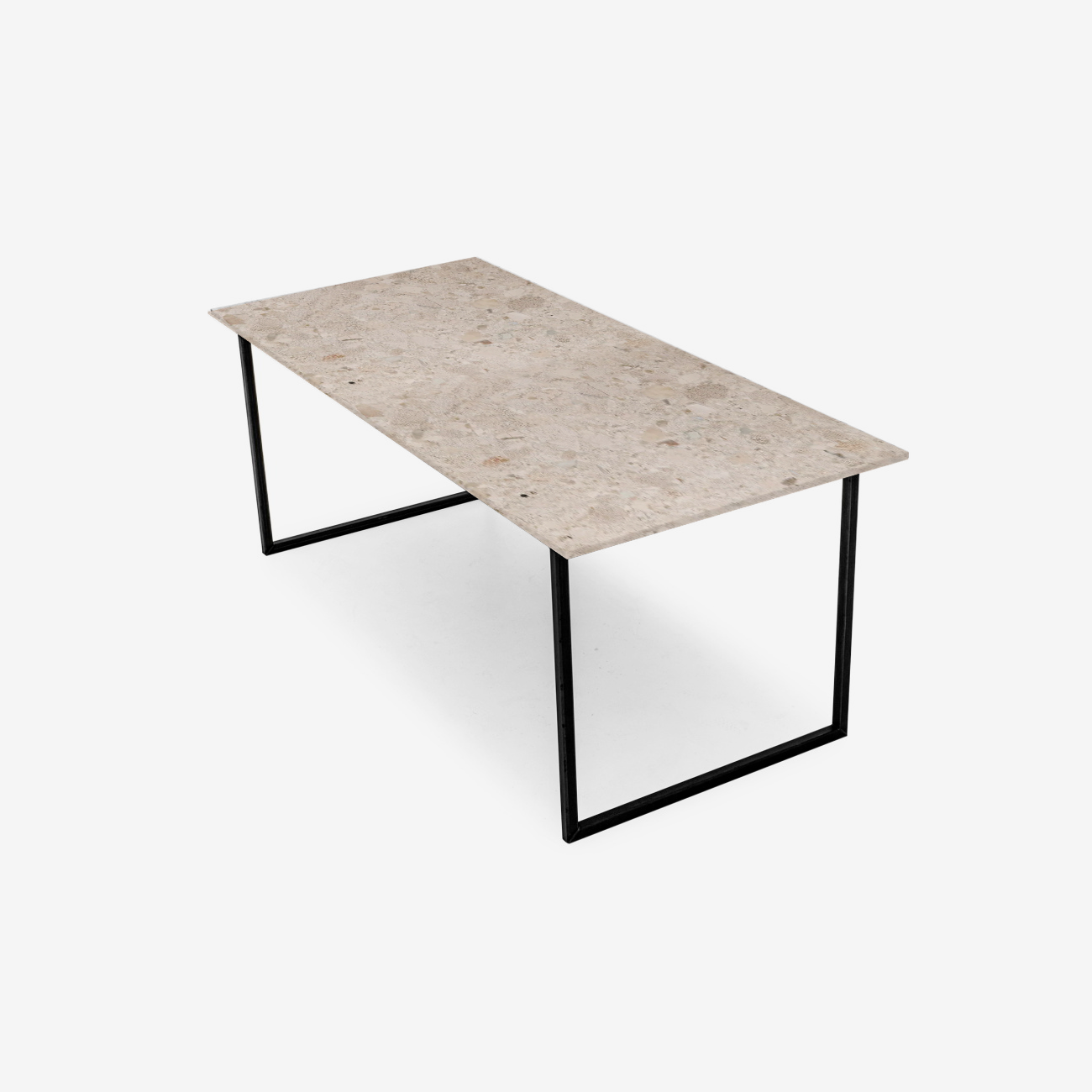 Rectangular marble dining table with Crema Altea marble top and U-shaped frame, glossy finish, ideal for modern dining rooms