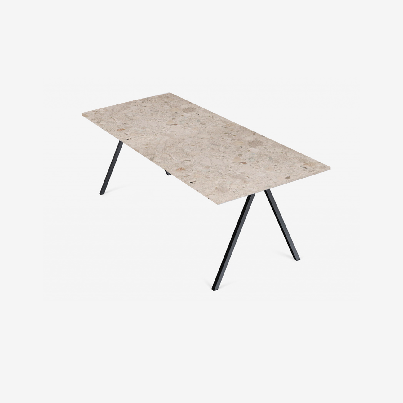 Rectangular Crema Altea marble dining table with glossy finish and V-frame design, perfect for modern dining rooms.