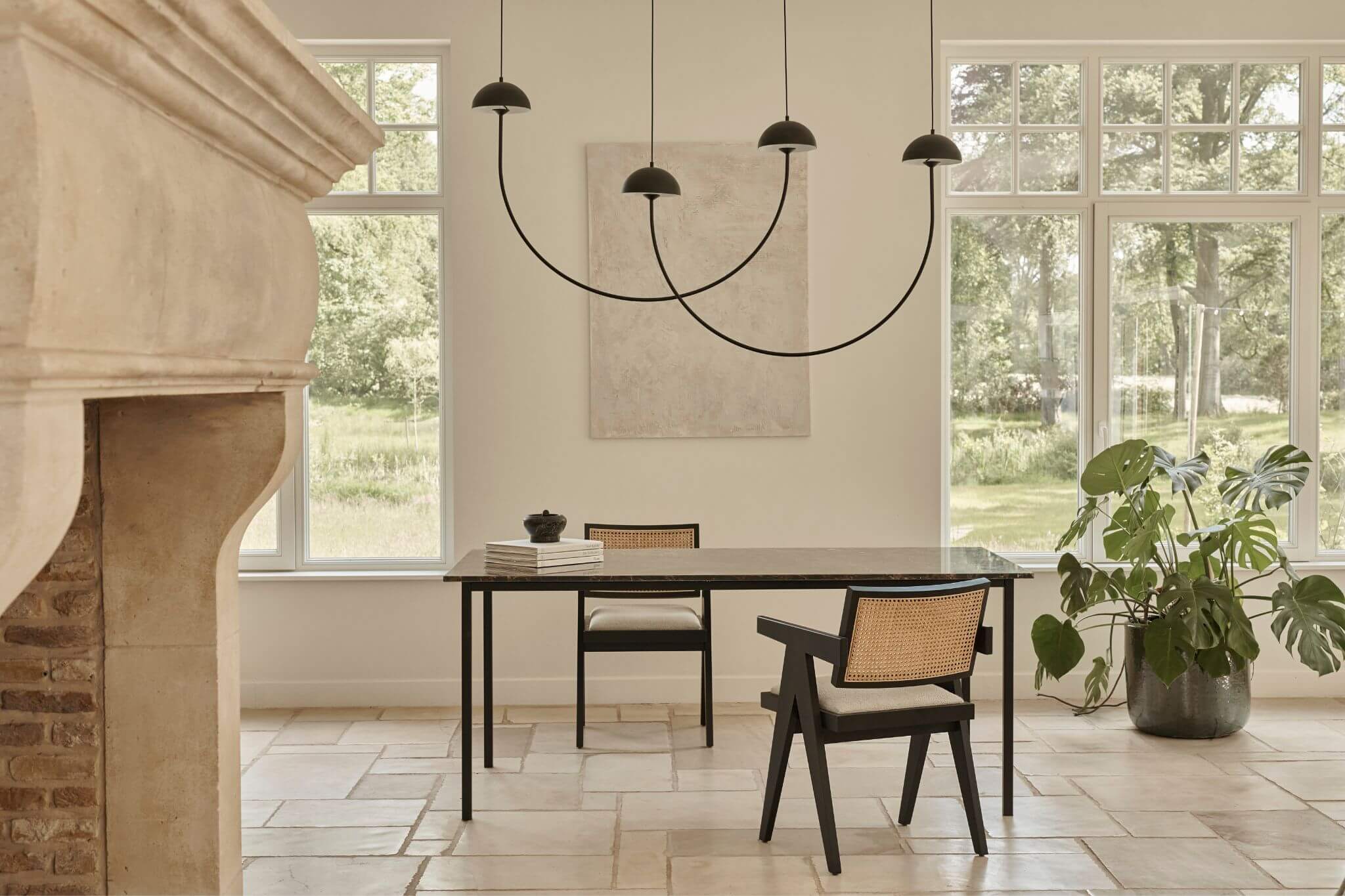 Rectangular Portoro marble dining table with four legs, glossy finish, ideal for modern dining rooms.