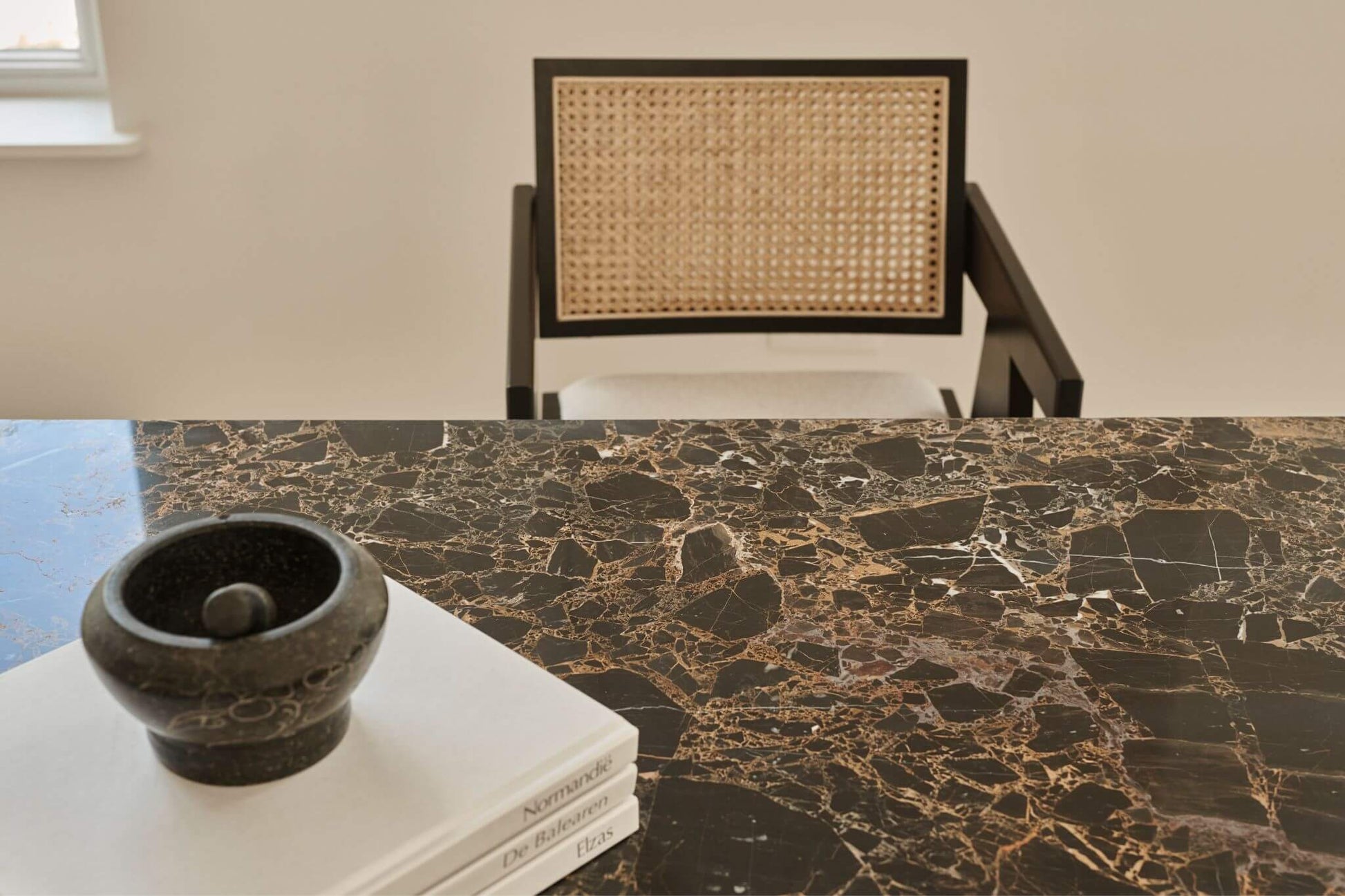 Glossy rectangular Portoro marble dining table with four legs, showcasing elegant black and gold veining, by My Store.