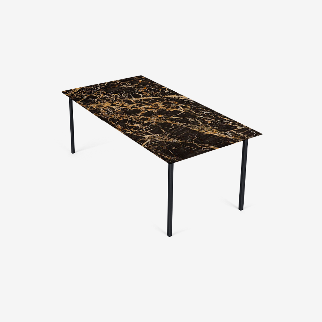 Glossy rectangular Portoro marble dining table with four legs, showcasing elegant black and gold veining, by My Store.