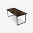 Rectangular Portoro marble dining table with glossy finish and U-shaped metal frame, ideal for modern dining rooms.