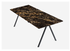 Rectangular Portoro marble dining table with glossy finish and V-frame design, ideal for modern dining rooms.