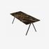 Glossy rectangular marble dining table with Portoro marble top and V-frame base, modern design, ideal for contemporary dining rooms.