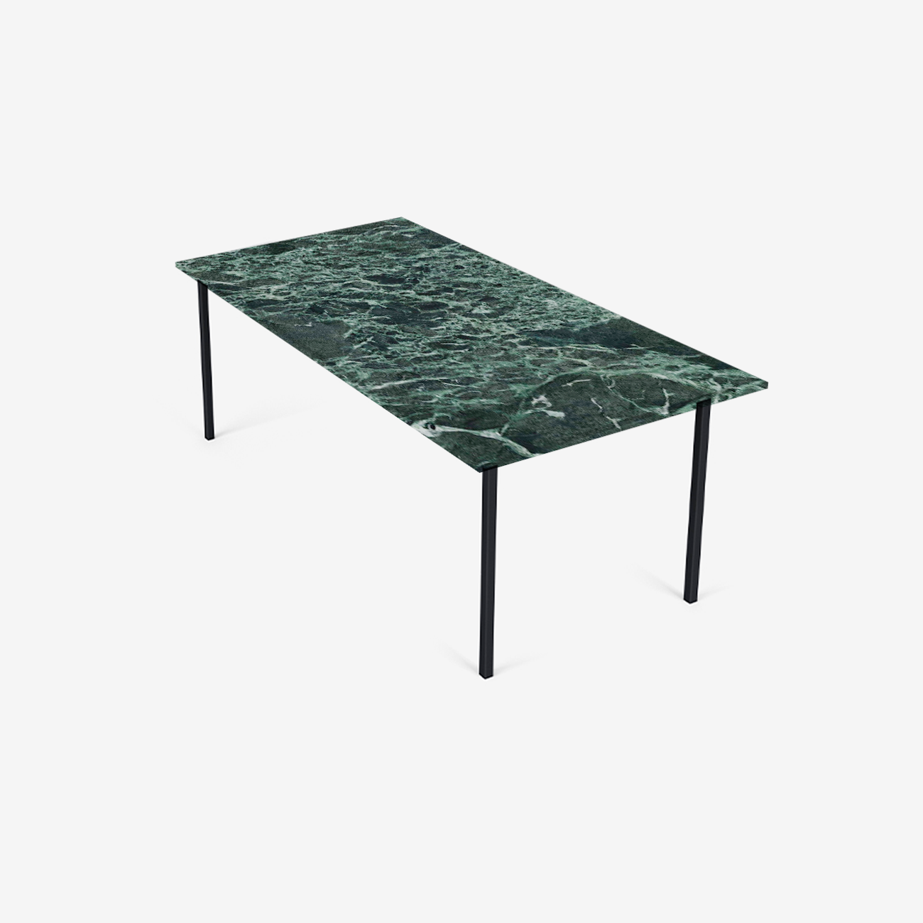 Glossy rectangular marble dining table in Verde Alpi with four legs, perfect for modern dining rooms
