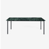 Rectangular marble dining table with four legs in Verde Alpi finish, glossy surface, modern design, ideal for dining rooms.