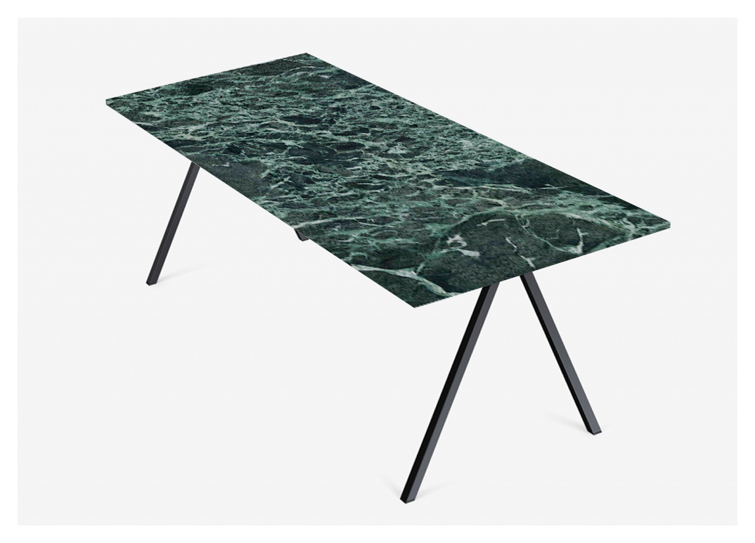 Glossy rectangular marble dining table with V-frame base by Verdi Alpi, ideal for modern dining spaces.