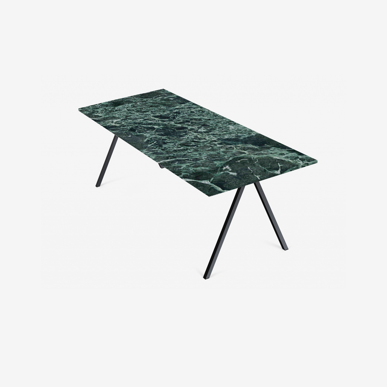 Glossy rectangular marble dining table with V-frame base by Verdi Alpi, ideal for modern dining rooms.