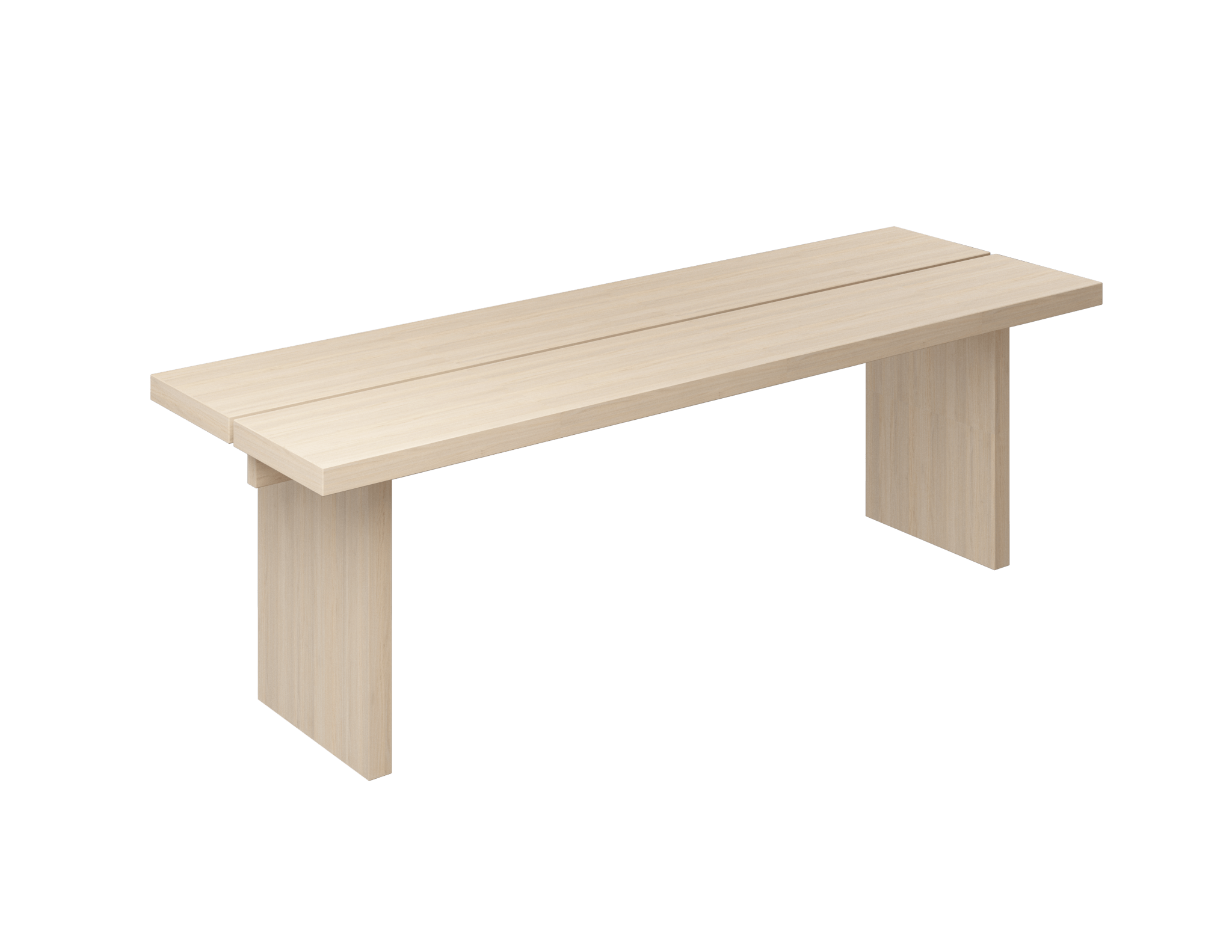 Rectangular Kanji dining table with ash white oak finish, 160 cm length, 80 cm width, 4 cm thickness, modern wooden design