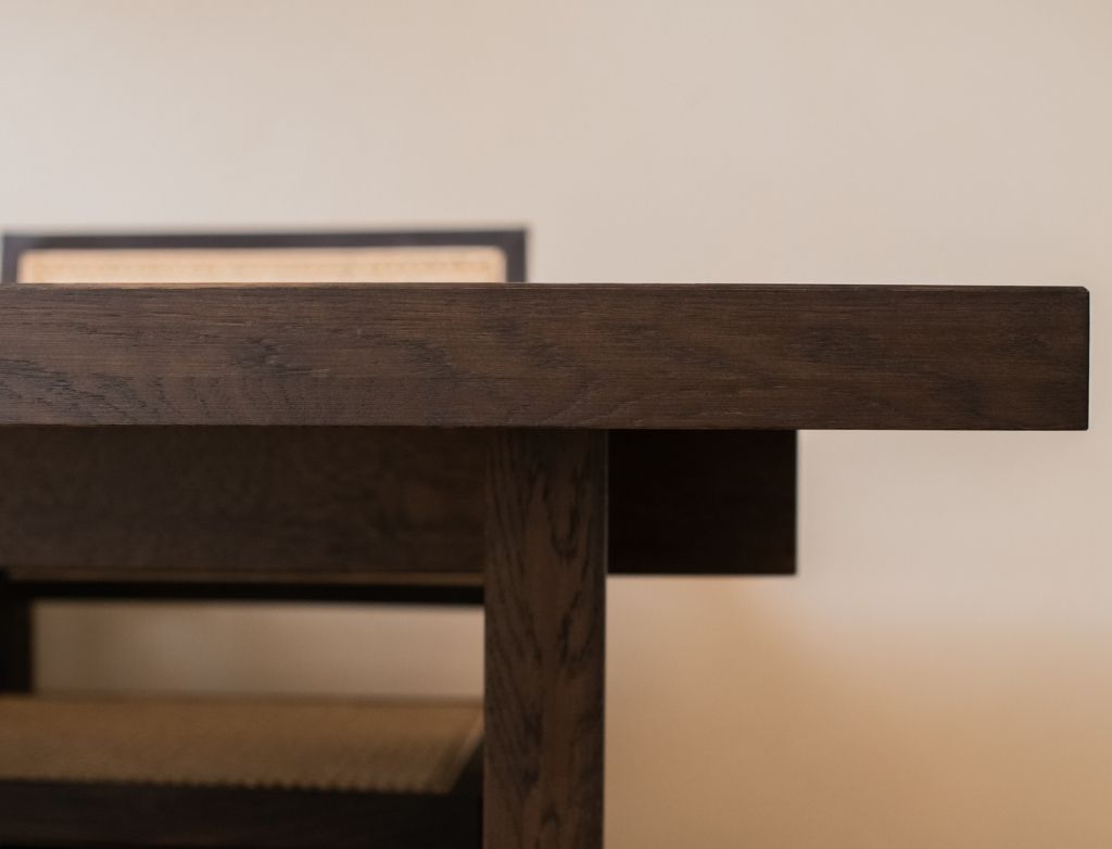 Kanji rectangular dining table by My Store with natural oak finish, measuring 160cm long, 80cm wide, and 4cm thick.