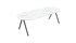 Glossy half oval marble dining table in Bianco Carrara White with V-frame design, ideal for elegant dining spaces.