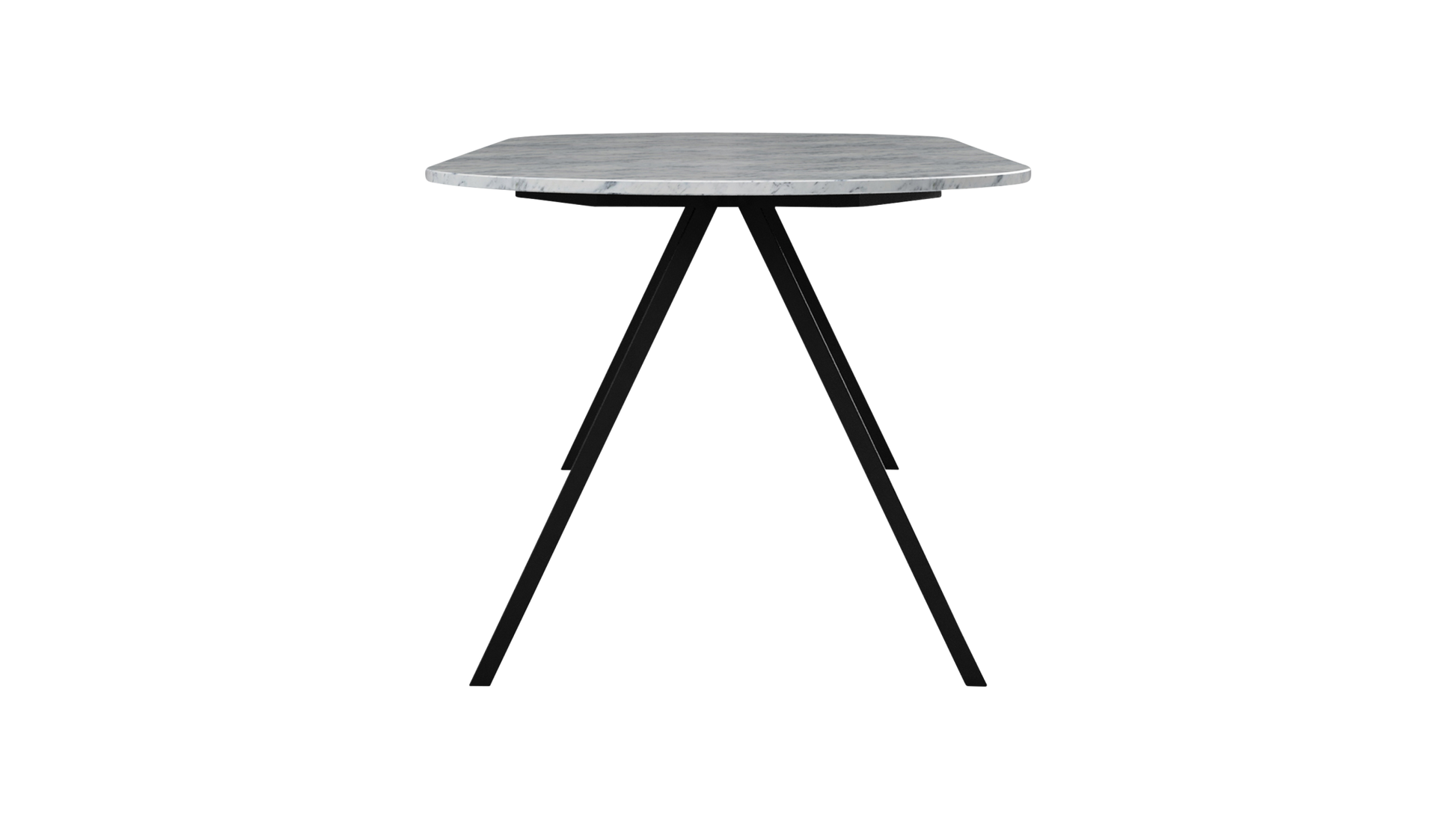 Half oval marble dining table in Bianco Carrara white with V-frame base, glossy finish, measuring 160x80 cm.