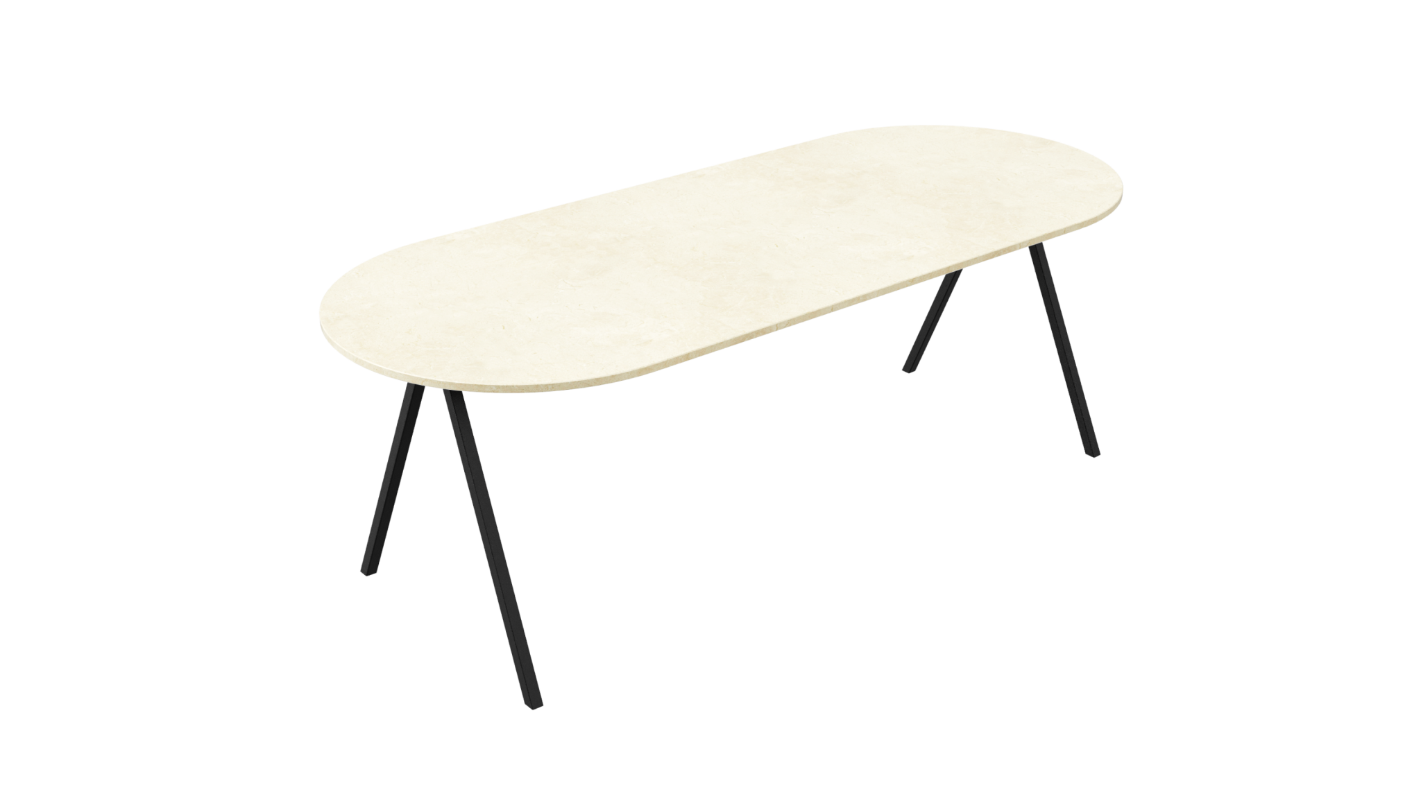 Crema Marfil beige half oval marble dining table with V-frame base, glossy finish, 160 x 80 cm, by My Store