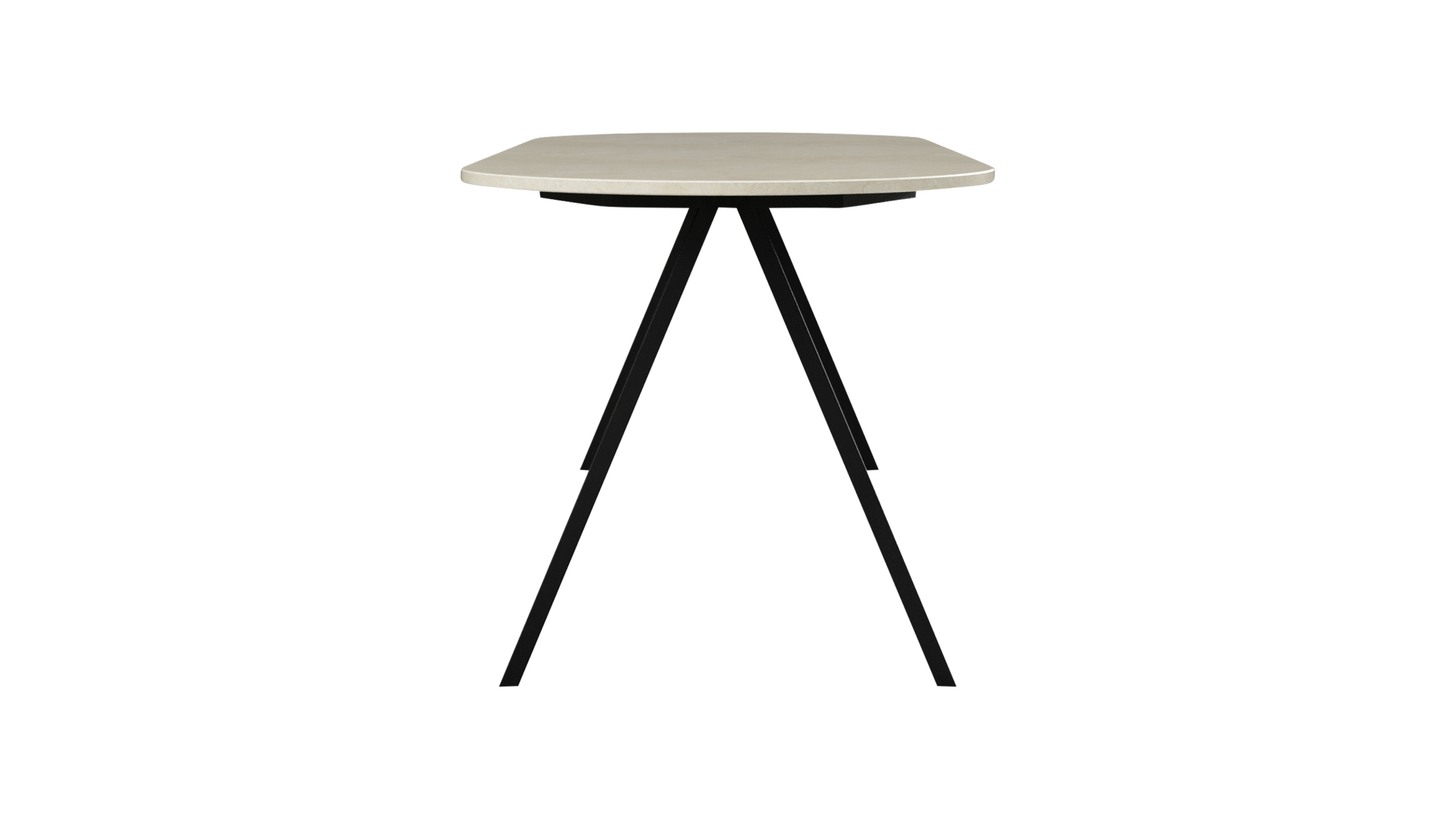 Half oval Crema Marfil beige marble dining table with V-frame, glossy finish, 160x80 cm, by My Store.