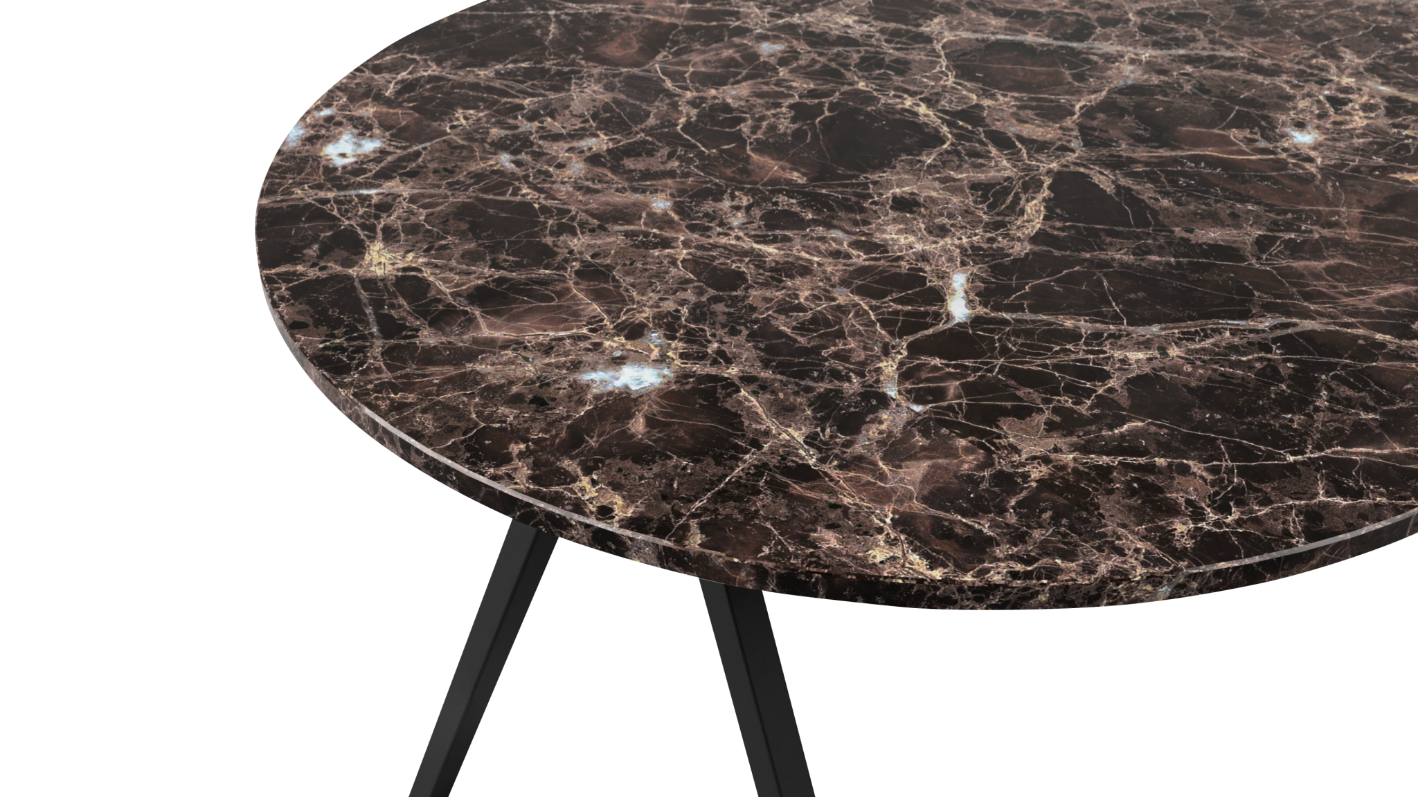 Dark Emperador brown half oval marble dining table with V-frame base, glossy finish, 160x80 cm, by My Store.