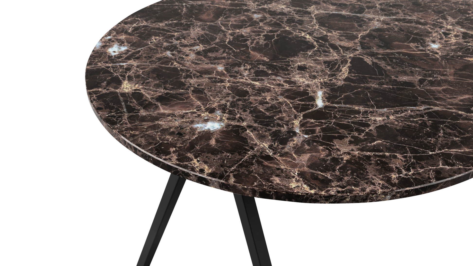 Dark Emperador brown half oval marble dining table with V-frame base, glossy finish, 160x80 cm, by My Store.