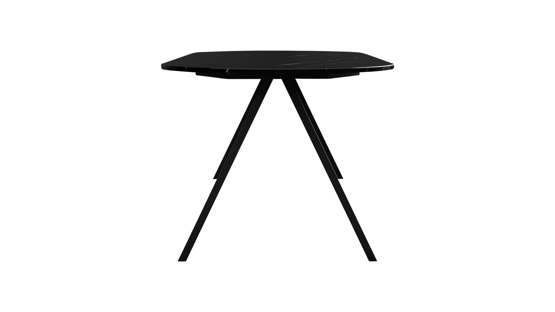 Nero Marquina black marble half oval dining table with glossy finish and V-frame base, 160x80 cm, by My Store.