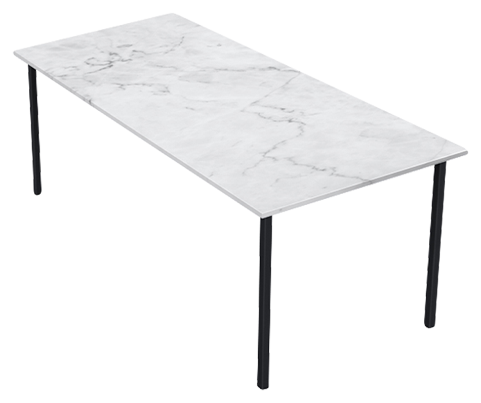 Rectangular marble dining table with four legs in Bianco Carrara White, matte finish, dented middle, from My Store.