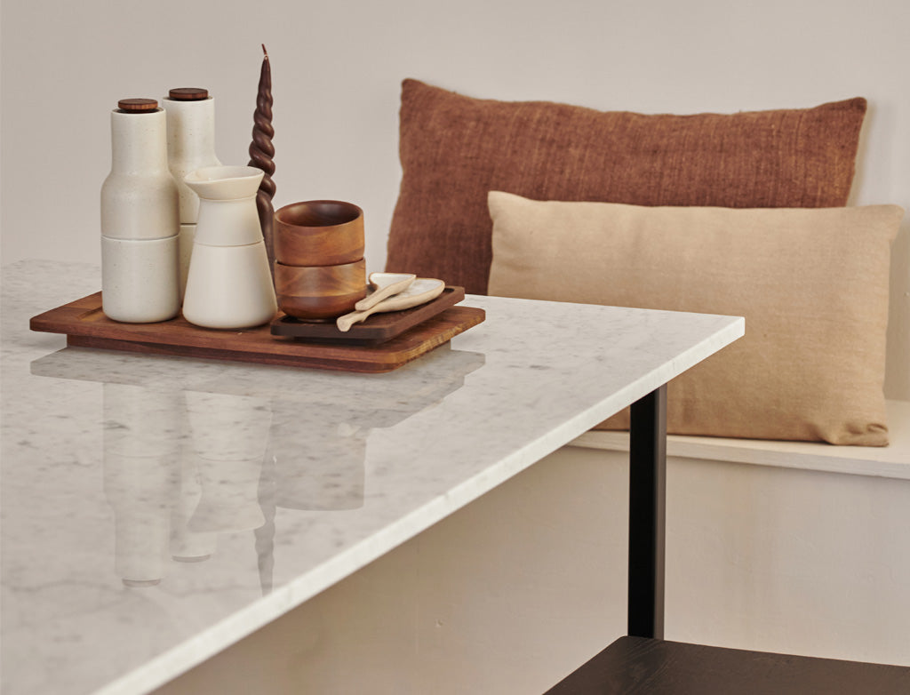 Rectangular Bianco Carrara white marble dining table with four legs, matte dent detail, 160x80 cm, by My Store
