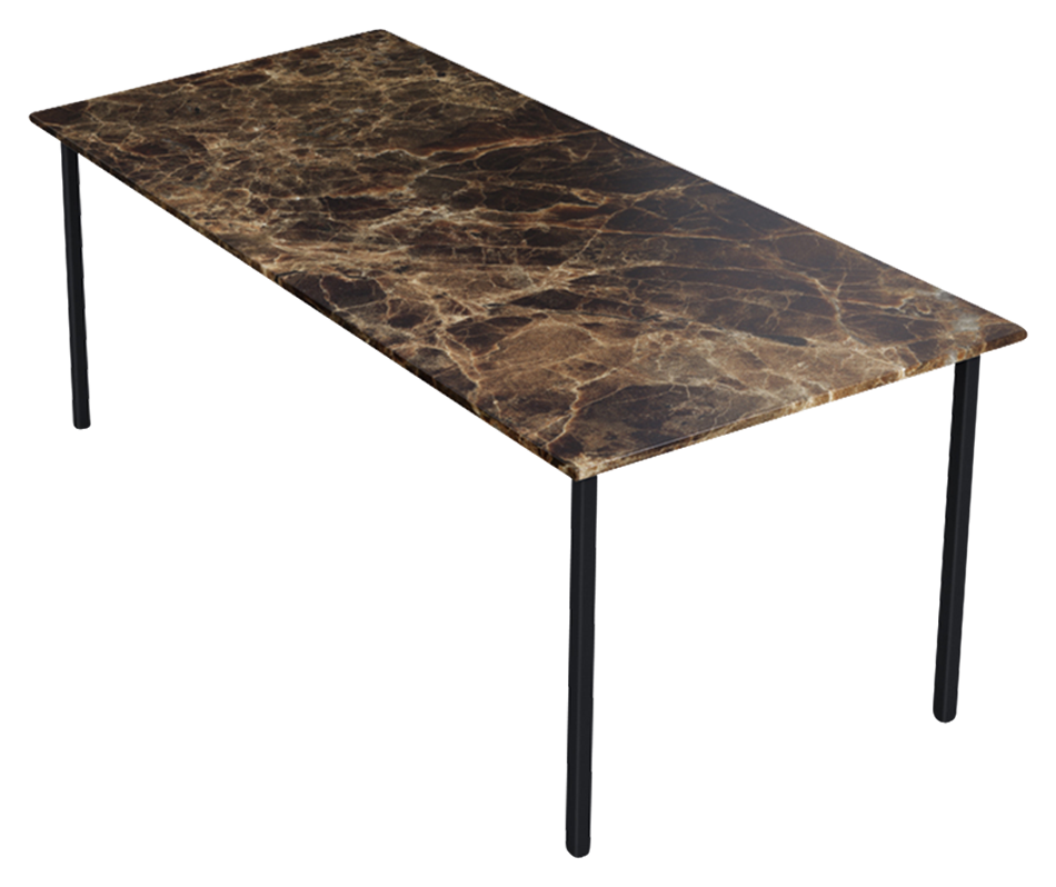 Rectangular marble dining table with dark Emperador brown finish, glossy surface, 4-legged design, from My Store.