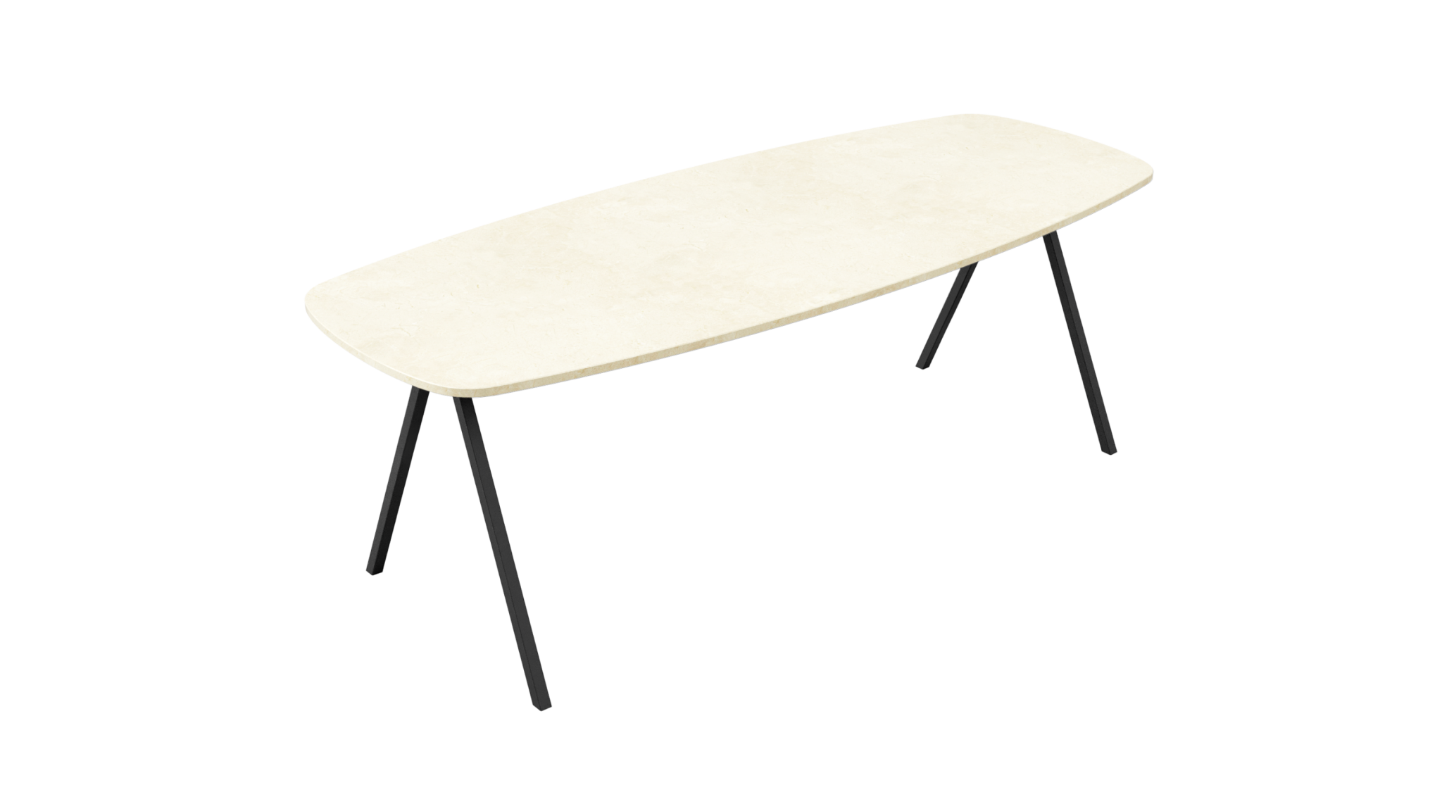 Celio Marble Dining Table in Crema Marfil beige with V-frame, glossy finish, ideal for modern dining rooms.