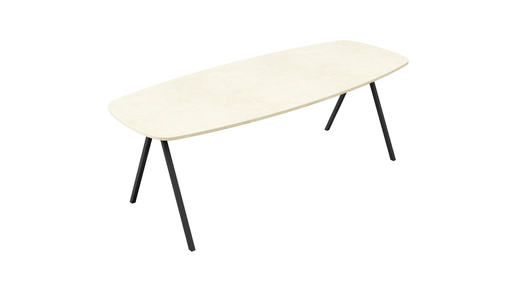 Celio Marble Dining Table in Crema Marfil beige with V-frame, glossy finish, ideal for modern dining rooms.