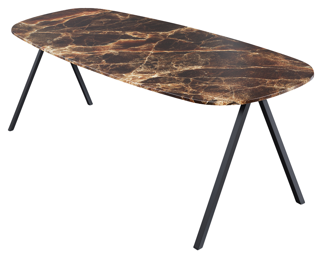 Celio Marble Dining Table by My Store with dark Emperador brown marble top and V-frame base, glossy finish, 160x90 cm.
