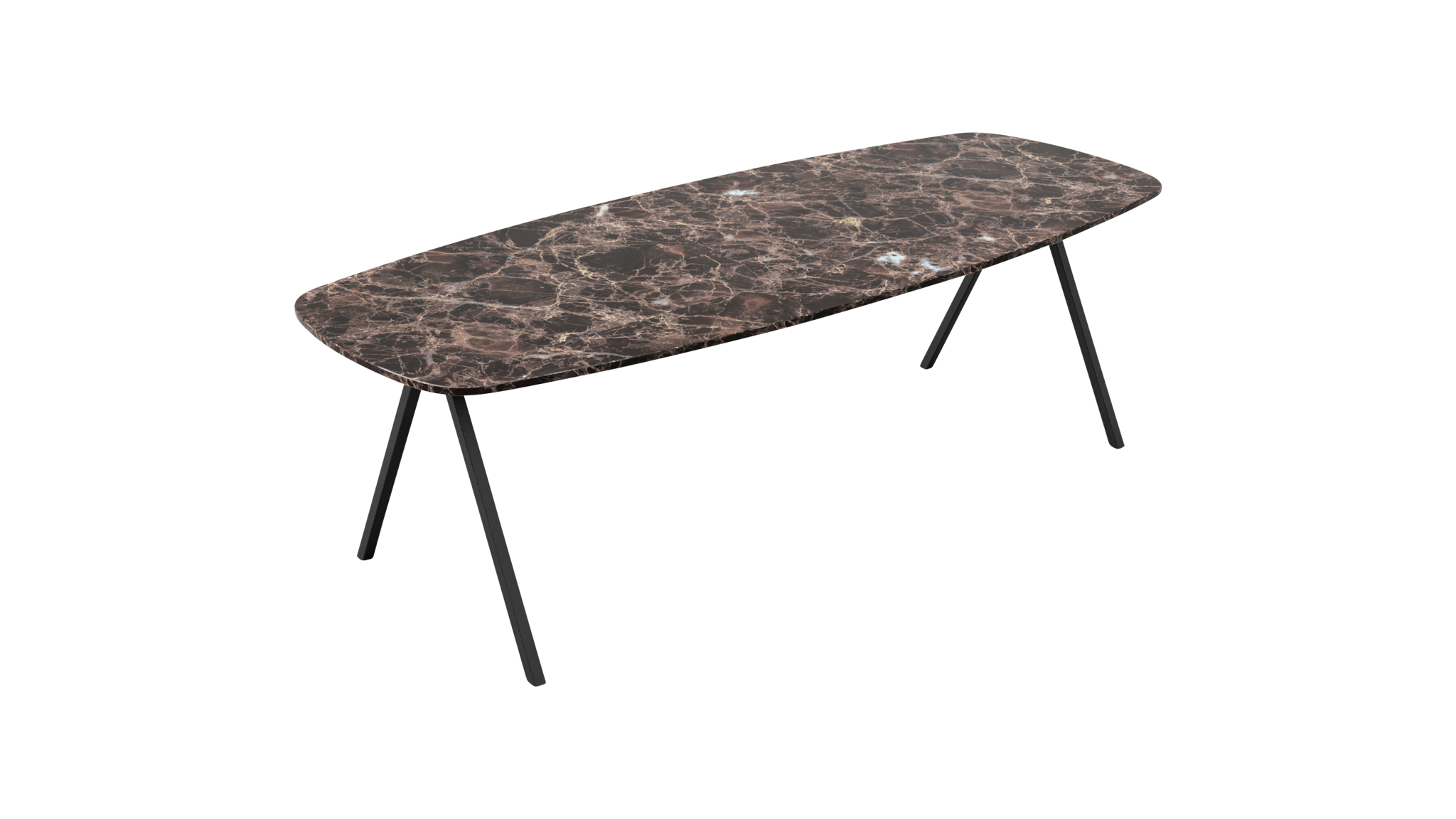 Celio Marble Dining Table by My Store with dark Emperador brown marble top and V-frame design.