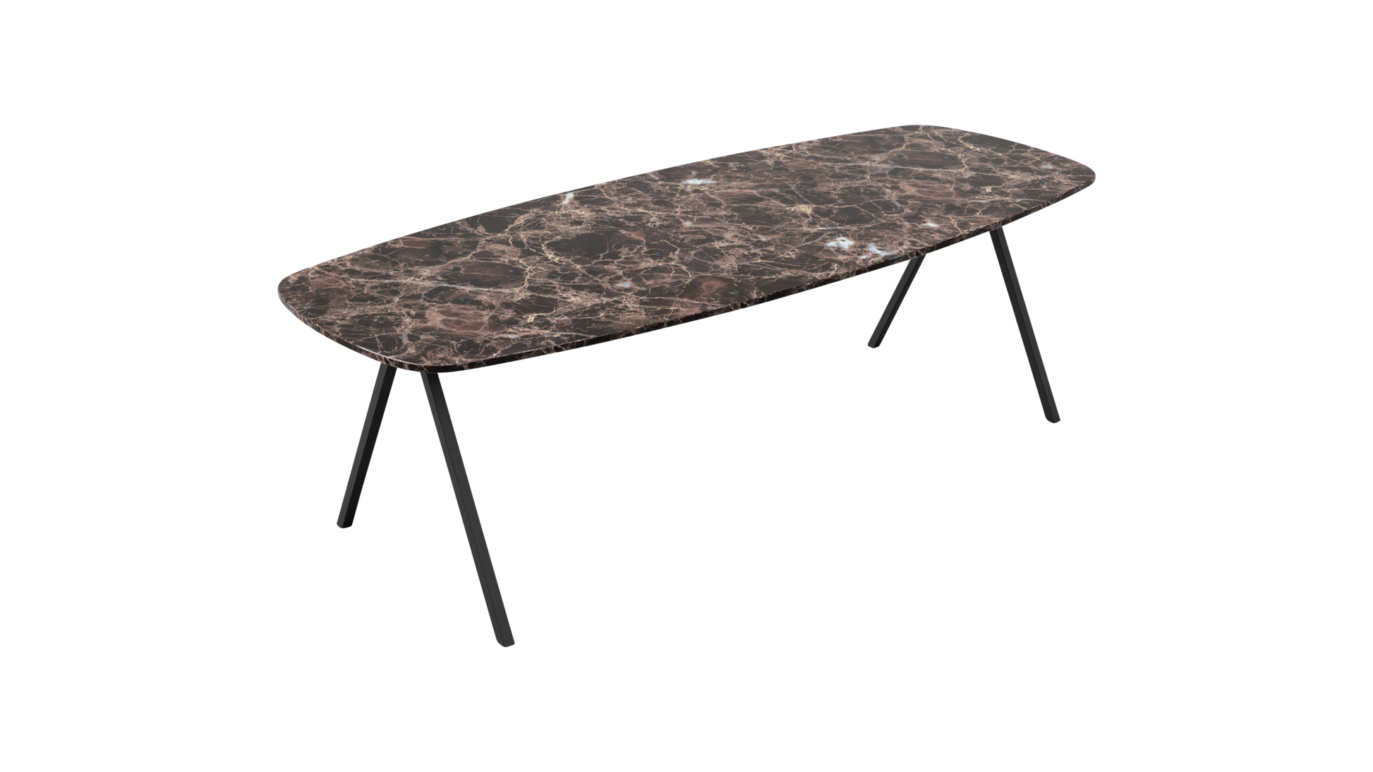 Celio Marble Dining Table by My Store with dark Emperador brown marble top and V-frame design.