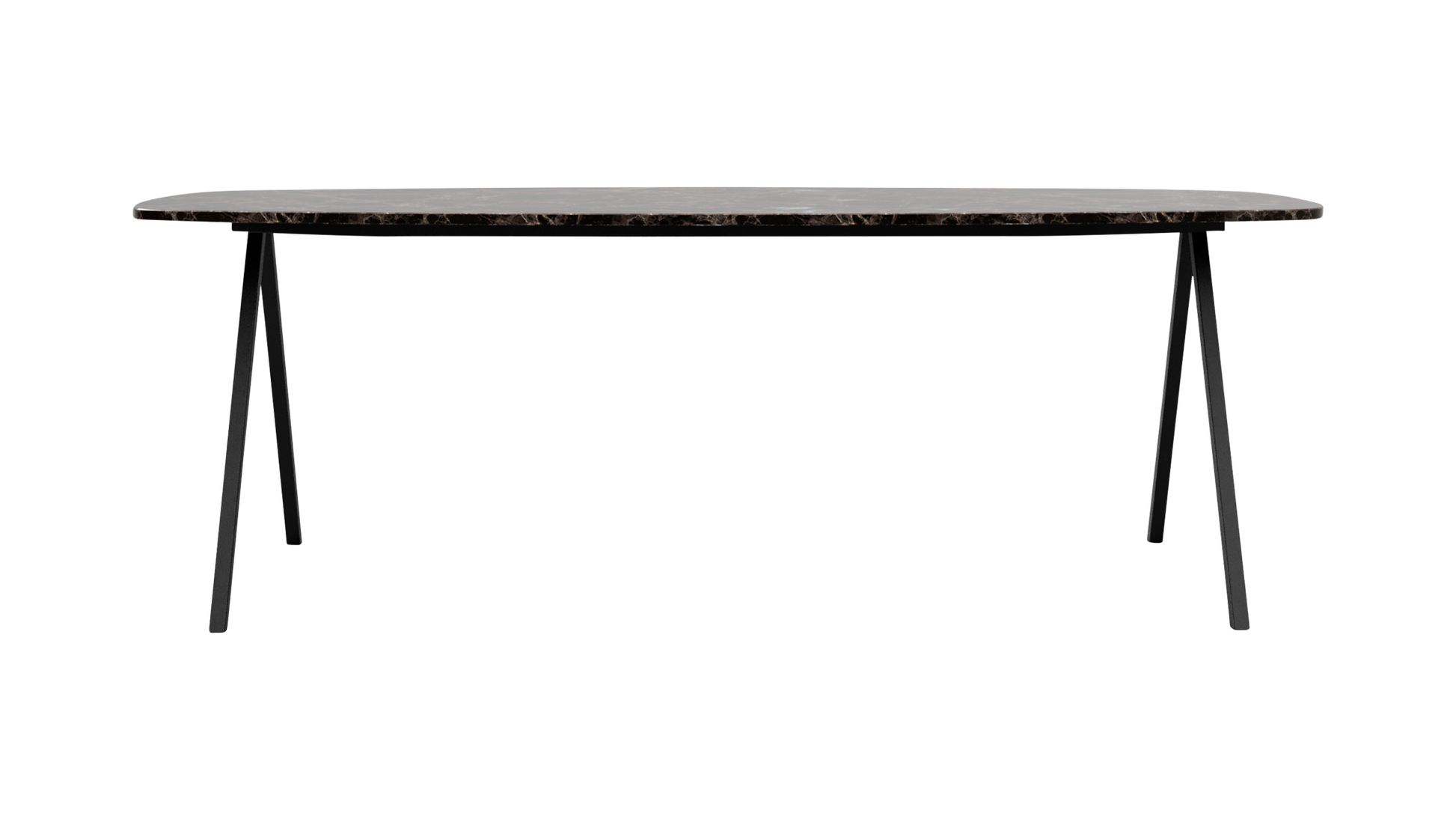 Dark Emperador brown Celio Marble Dining Table with V-frame, glossy finish, measuring 160 x 90 cm for elegant dining spaces.