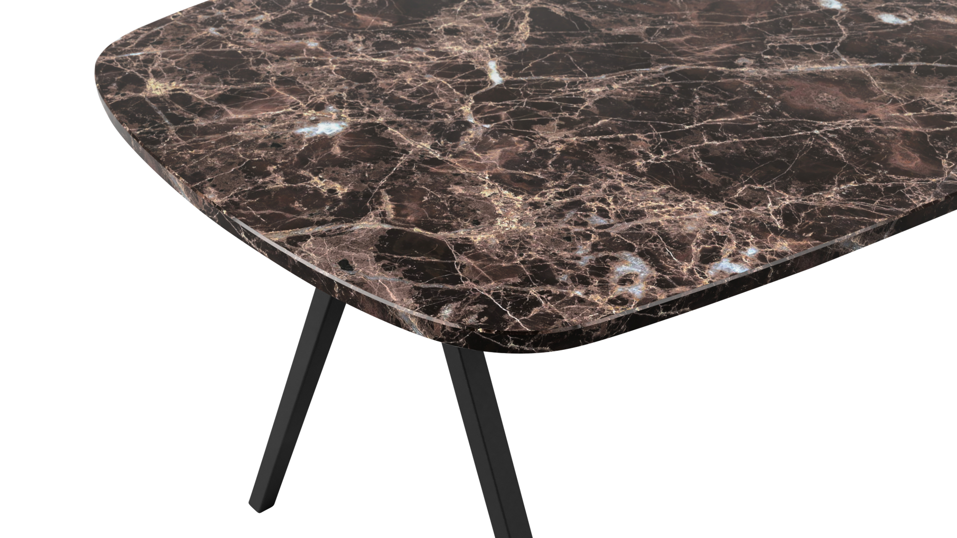 Dark Emperador brown Celio marble dining table with V-frame base, glossy finish, rectangular shape, 160 x 90 cm.