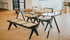 Celio marble dining table by My Store with dark Emperador brown marble top and V-frame design, glossy finish.