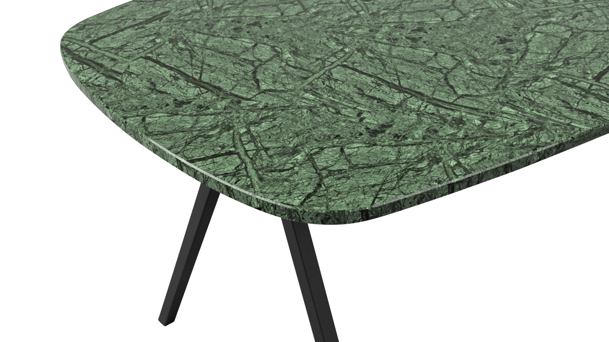 Celio Marble Dining Table in India Green with V-frame, glossy finish, showcasing the elegant marble surface and sturdy V-shaped legs.