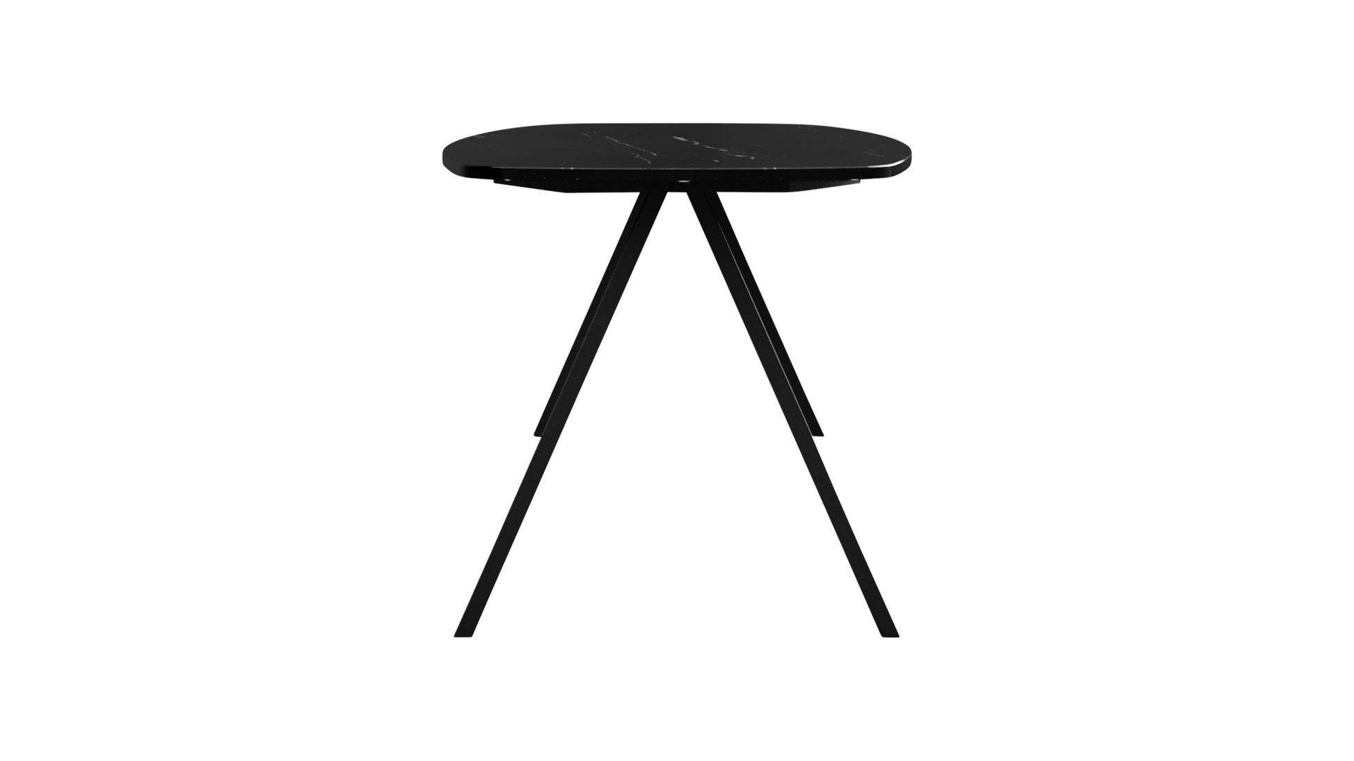 Celio Nero Marquina black marble dining table with V-frame, glossy finish, compact 160x90 cm, modern design.