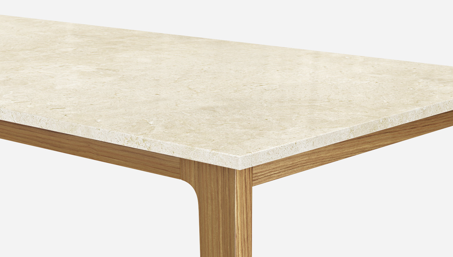 Rectangular Crema Marfil beige marble dining table with wooden frame, glossy finish, 180x90 cm, in good condition.