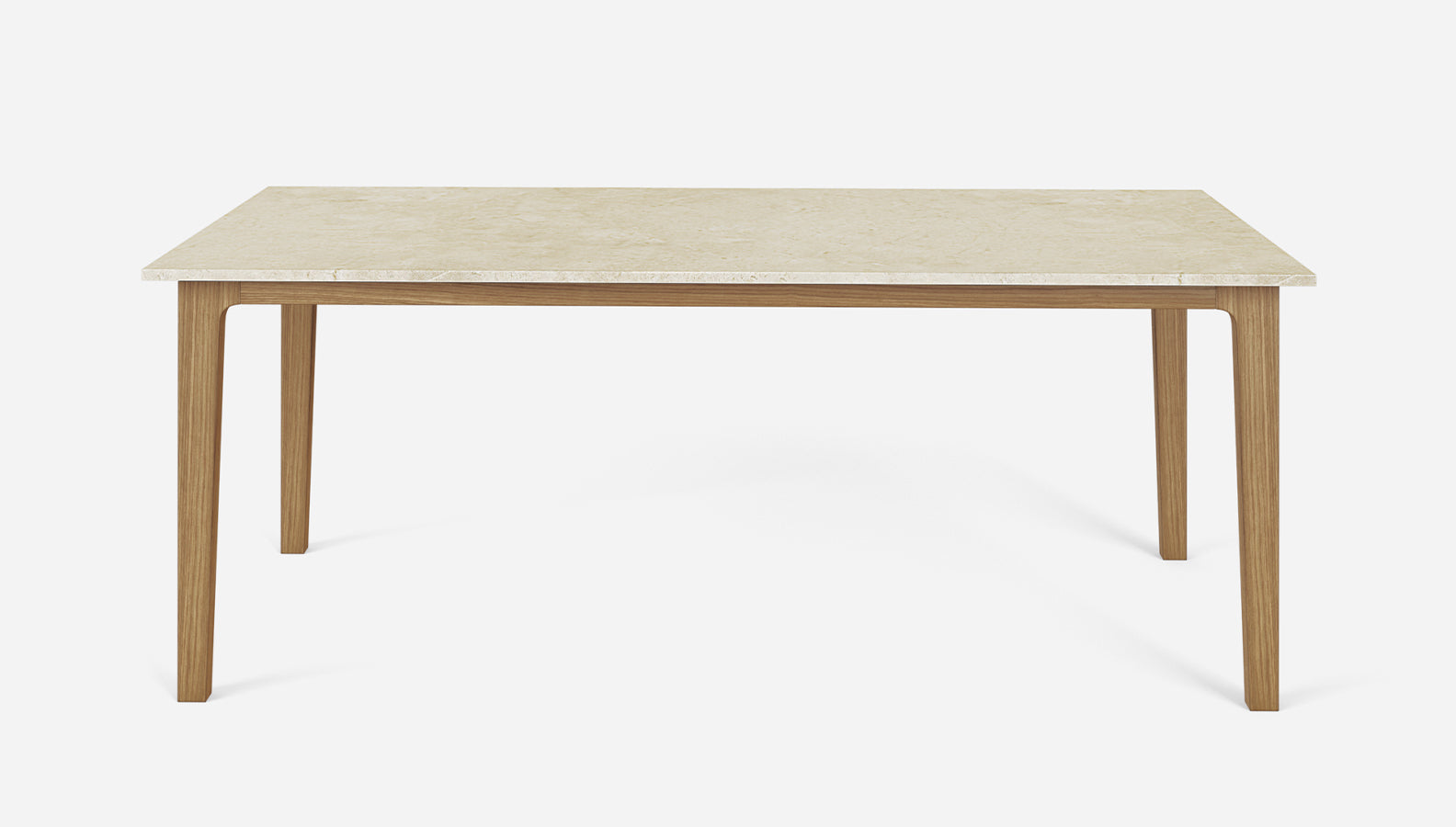 Rectangular marble dining table with Crema Marfil beige marble top and wooden frame, in good condition, 180x90 cm.