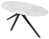 Oval marble dining table with Bianco Carrara white surface and arch metal frame, glossy finish and elegant design.