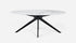 Oval marble dining table with Bianco Carrara white surface and arch-style base, glossy finish, by My Store.