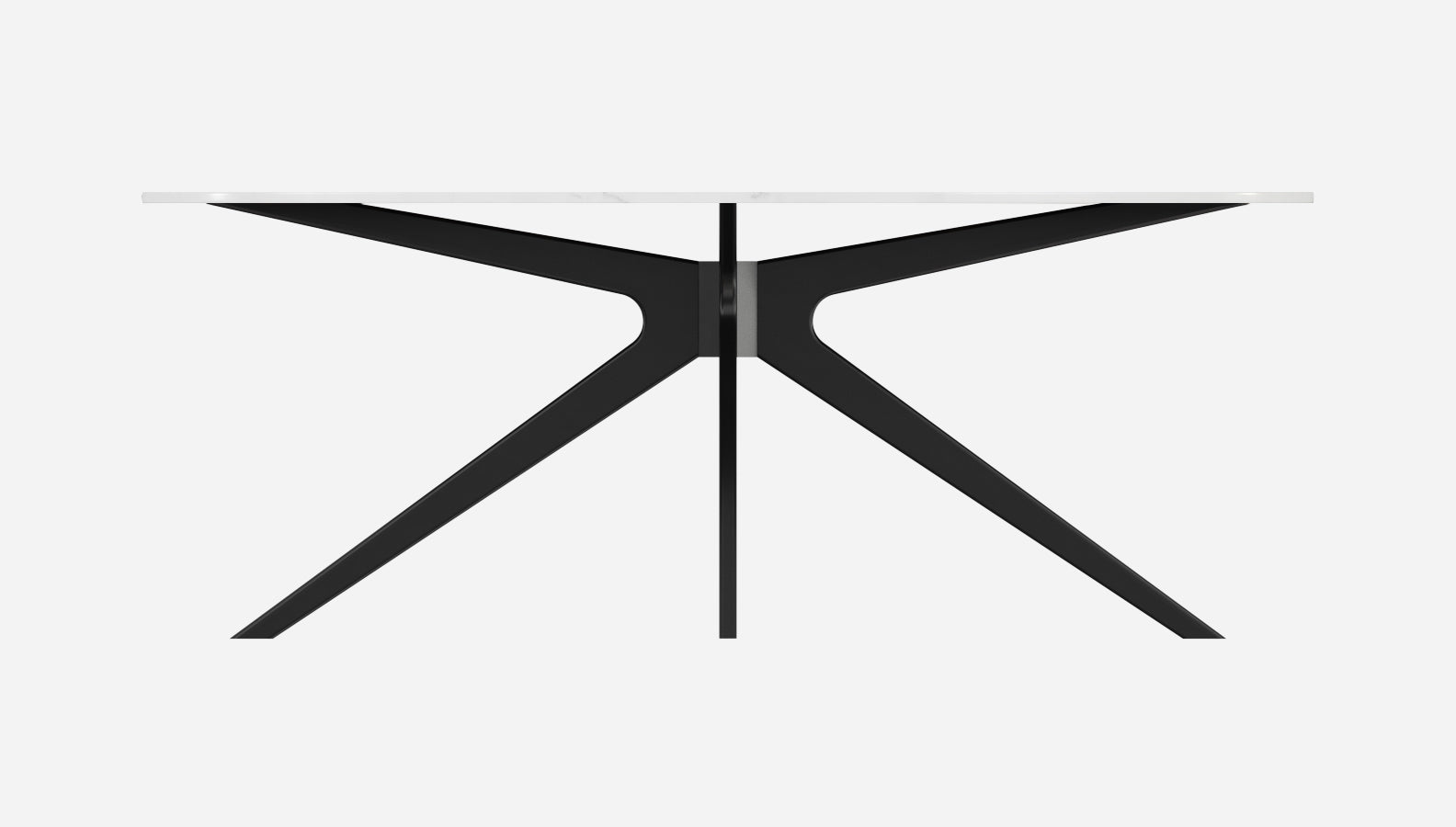 Oval marble dining table with Bianco Carrara white marble top and arch metal frame, glossy finish, 160 x 90 cm.