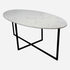Oval Bianco Carrara marble dining table with a cross-frame base, glossy finish, 160x90 cm, by My Store.