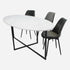 Oval marble dining table with Bianco Carrara white surface and cross-frame base, glossy finish, suitable for modern dining rooms.