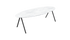 Oval marble dining table with Bianco Carrara white surface and V-frame base, glossy finish, 160x90cm.