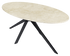 Oval marble dining table with Crema Marfil beige marble top and arch-style base, glossy finish, by My Store.