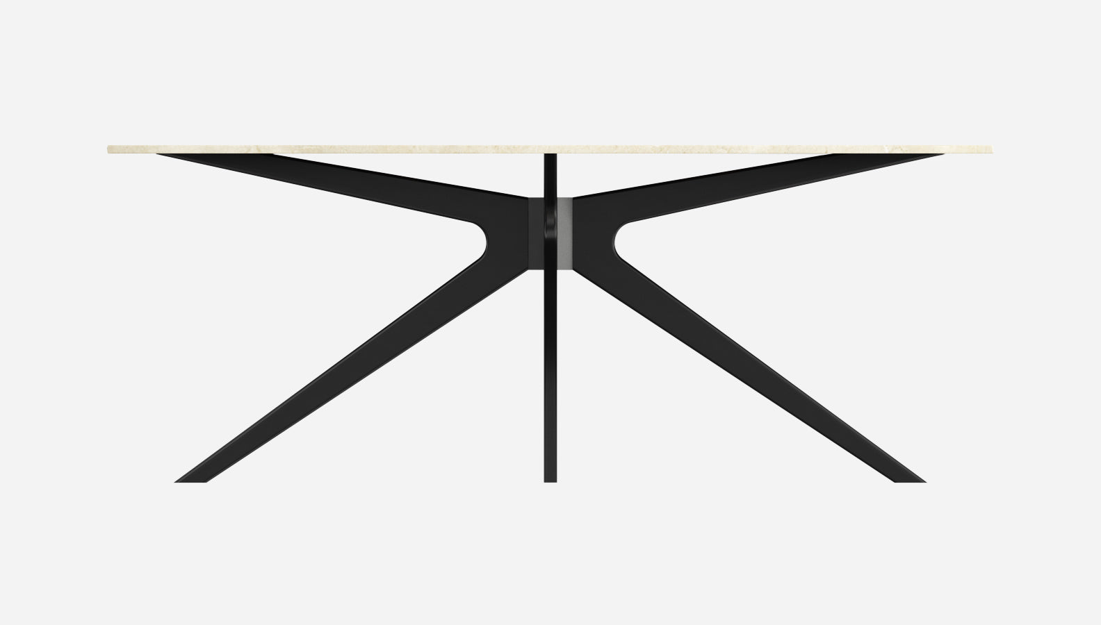 Glossy oval marble dining table with Crema Marfil beige marble top and arch-shaped base, modern and elegant design.