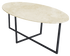 Glossy oval marble dining table with Crema Marfil beige surface and cross-frame base, perfect for elegant dining spaces.