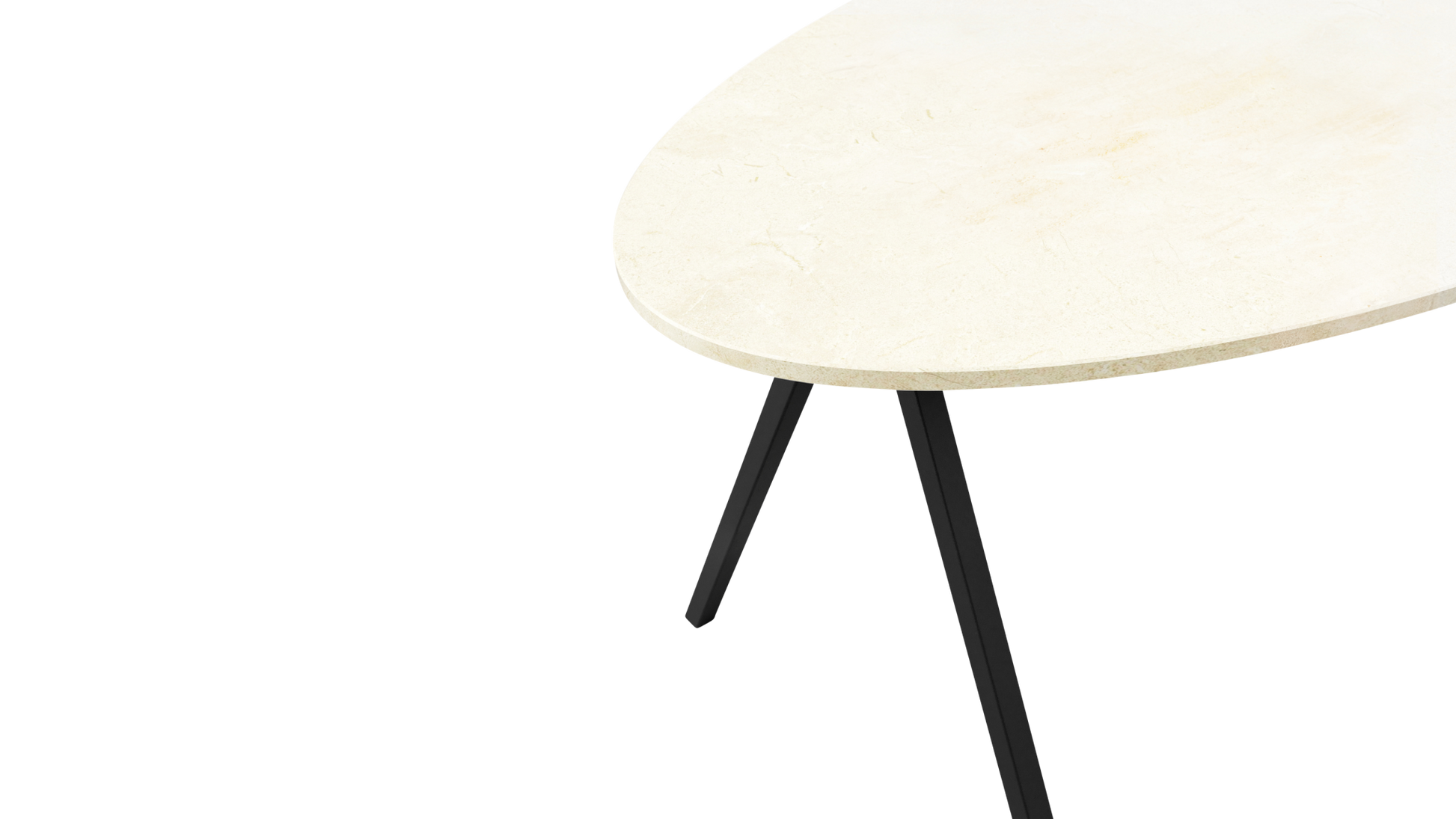 Oval marble dining table with Crema Marfil beige finish and V-frame design, glossy surface, perfect for elegant dining spaces.