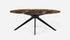 Dark Emperador brown oval marble dining table with arch frame, glossy finish, from My Store.