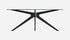 Glossy oval marble dining table in India Green with arch-frame design, showcasing a sleek and elegant surface.